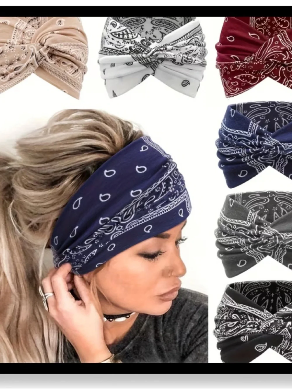 🆕 6 pk-Bandana-Print Knot Headband